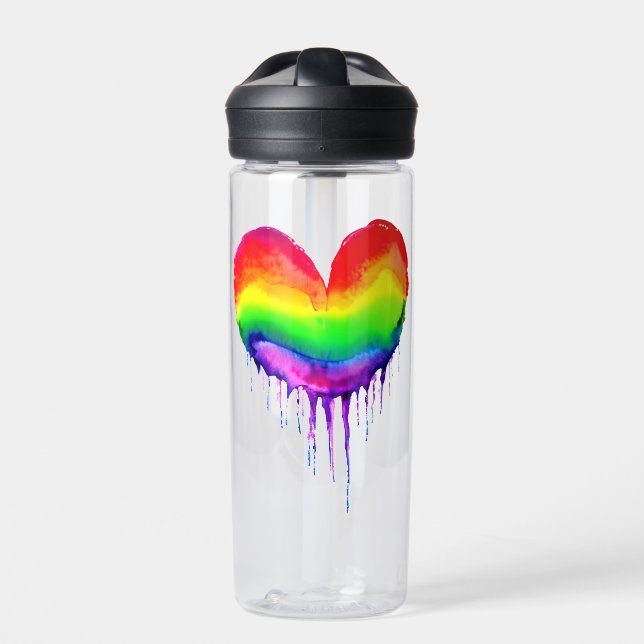 Bouteille D'eau Peinture de séchage du coeur arc-en-ciel personnal (Extérieur)