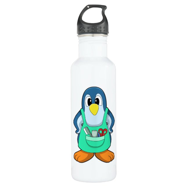 Bouteille D'eau Penguin coiffeur avec ciseaux et razor (Devant)