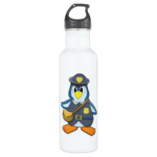 Bouteille D'eau Penguin en tant que femme de police avec sac à mai