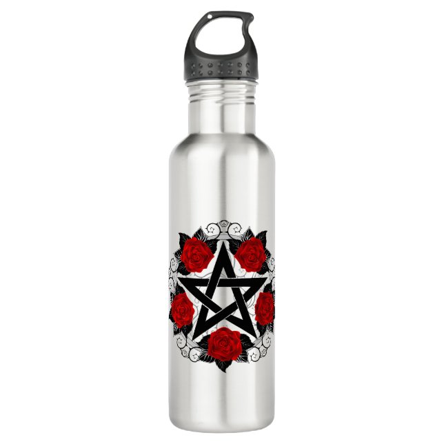 Bouteille D'eau Pentagramme aux roses rouges (Devant)