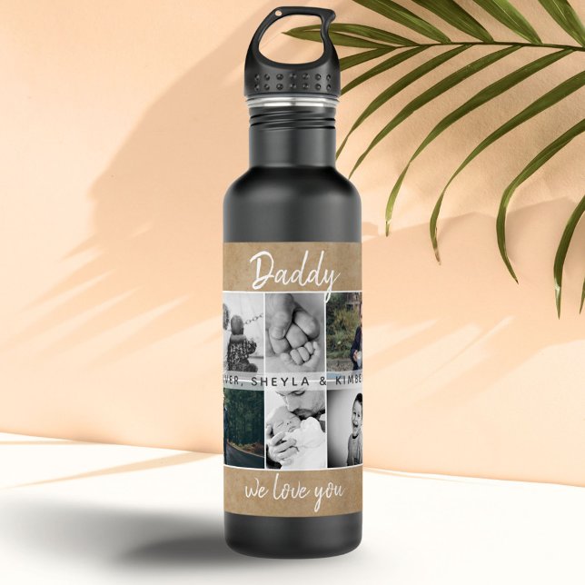 Bouteille D'eau Père avec enfants et famille papa 6 Photo Collage (Créateur téléchargé)