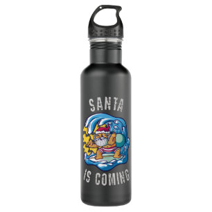 Bouteille D'eau Père Noël arrive par Surfboard