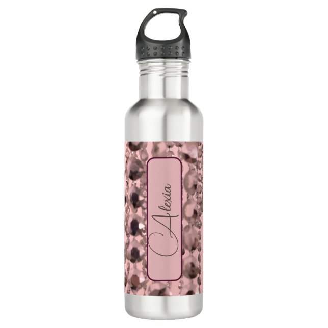 Bouteille D'eau Perles à cordes Chic Rose Blush Personnalisées (Devant)