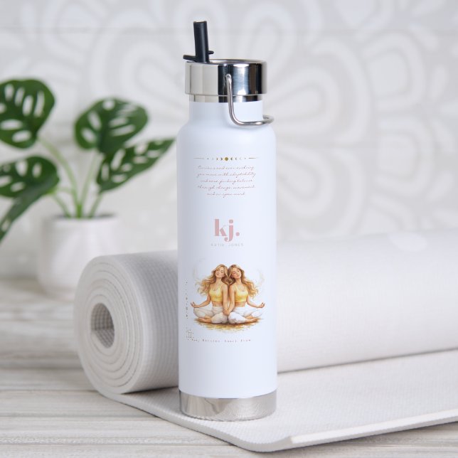 Bouteille D'eau Personalized Illustrated Gemini Zodiac Quote (Yoga (pivotée))