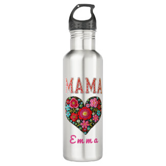 Bouteille D'eau Personalized Mama Heart Floral Custom Gift