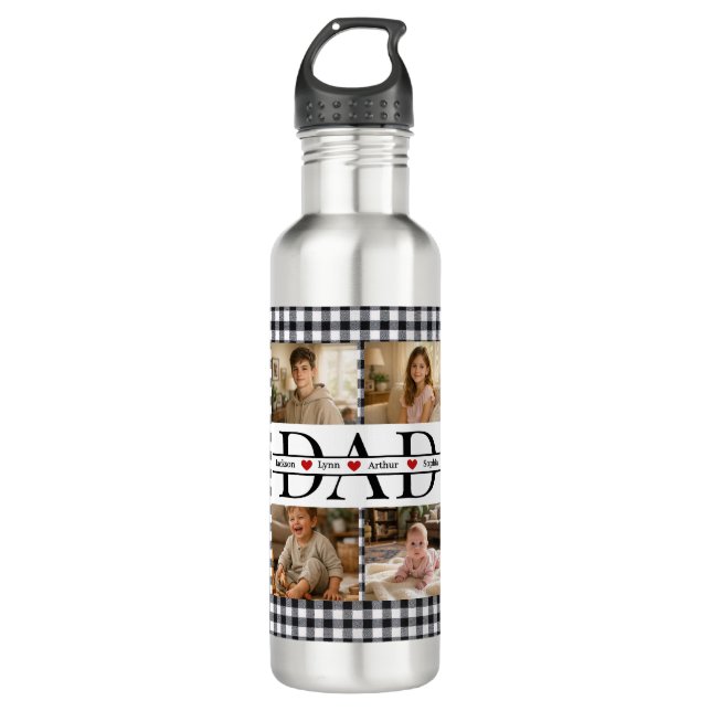 Bouteille D'eau Personalized Photo Collage & Kids' Names "DAD" (Devant)