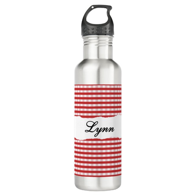 Bouteille D'eau Personalized Red Gingham Pattern & Custom Name (Devant)