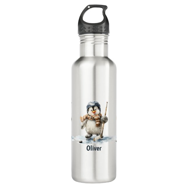 Bouteille D'eau Personalized Winter Penguin Hockey Kid (Devant)