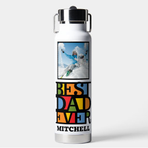 Bouteille D'eau Personnalisé Nom & 2 Photos MEILLEUR PAPA JAMAIS