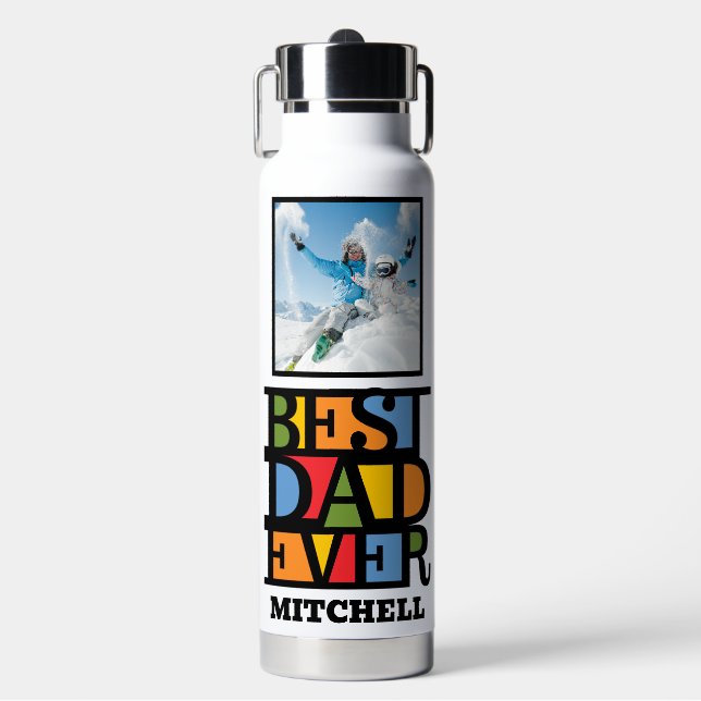 Bouteille D'eau Personnalisé Nom & 2 Photos MEILLEUR PAPA JAMAIS (Salle de sport)