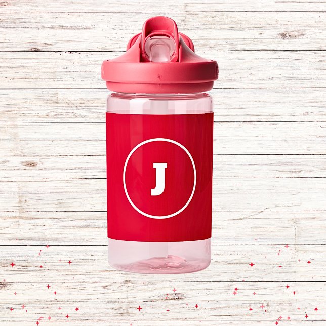 Bouteille D'eau Personnalisé simple Nom rouge Monogram Kids School (Créateur téléchargé)