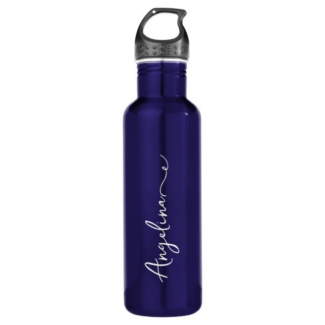 Bouteille D'eau Personnalisé Votre Nom Script Mariage Bleu (Devant)