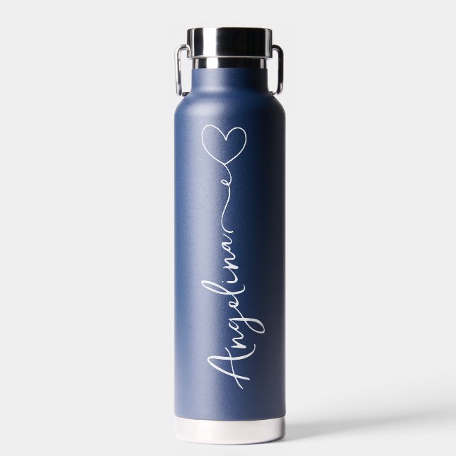 Bouteille D'eau Personnalisé Votre Nom Script Mariage Bleu (Avant)