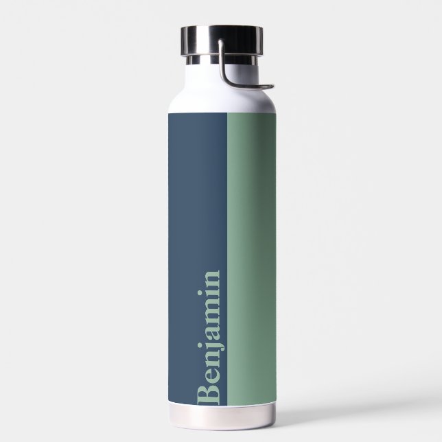 Bouteille D'eau Personnalisé Votre Nom Style Moderne Vert Bleu (Gauche)