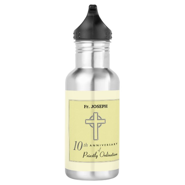 Bouteille D'eau Personnaliser, 10e anniversaire du prêtre Embossé (Droite)