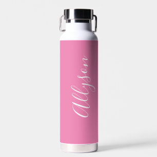 Bouteille D'eau Personnaliser le nom vertical, script blanc, rose
