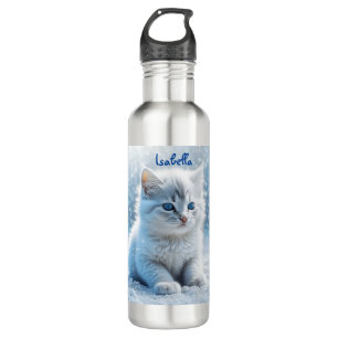 Bouteille D'eau Petit chaton blanc personnalisé en neige