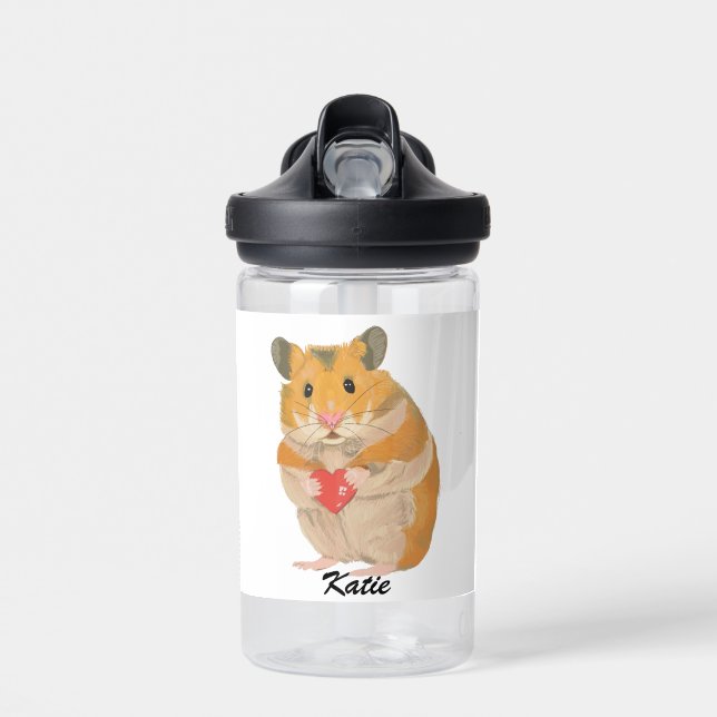 Bouteille D'eau Petit Hamster mignon tenant le coeur modifiable (Avant)