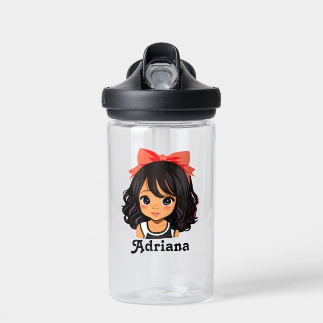 Bouteille D'eau Petite fille de dessin hispanique personnalisée (Avant)
