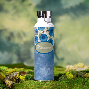 Bouteille D'eau Pétunia Flowers et blanc Washed Denim Look