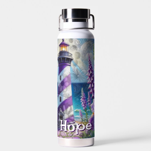 Bouteille D'eau Phare violet avec Foxglove & Iris Personnalisé (Arrière)