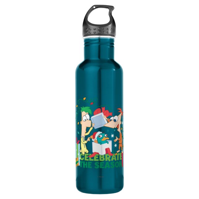 Bouteille D'eau Phineas et Ferb célèbrent la saison (Devant)