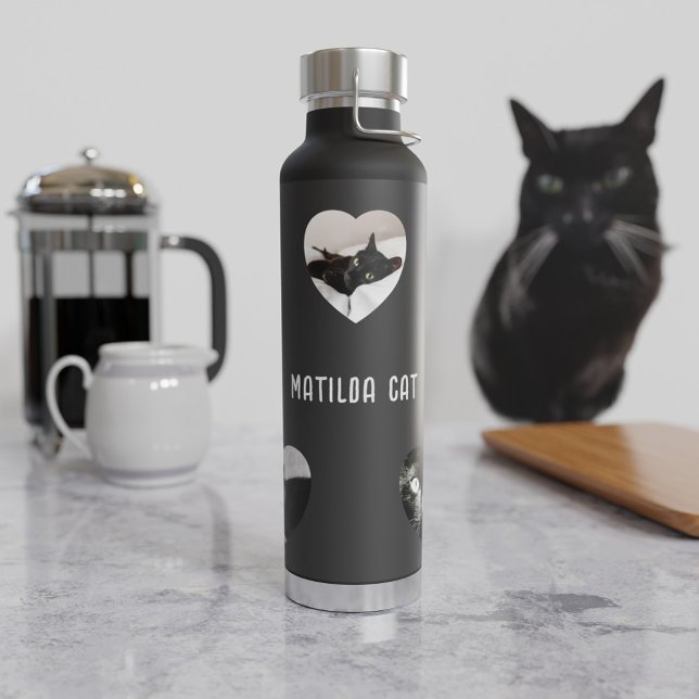 Bouteille D'eau Photo Cat personnalisée Collage 5 Cadre Coeur Noir (Créateur téléchargé)