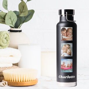 Bouteille D'eau Photo collage famille amis nom noir