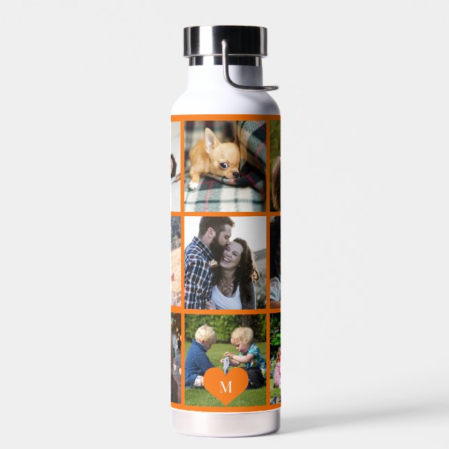 Bouteille D'eau Photo collage monogramme personnalisé orange moder (Gauche)