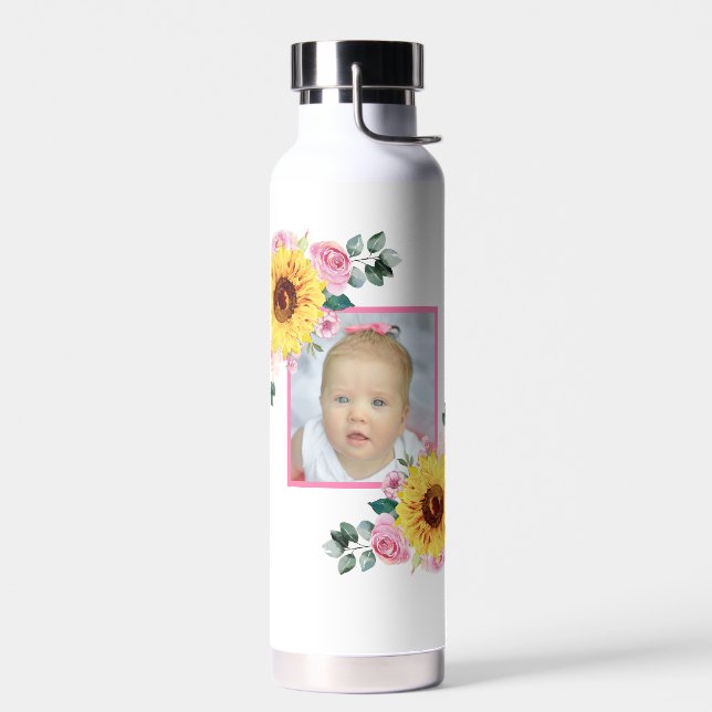 Bouteille D'eau Photo Customisée Tournesol rose Botanique (Gauche)