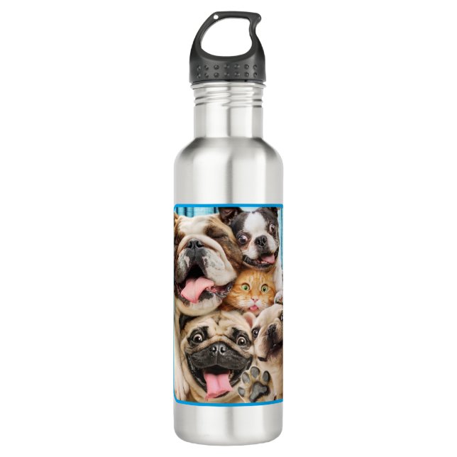Bouteille D'eau Photo d'un groupe de chiens et de chats (Devant)