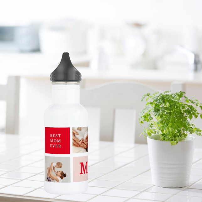Bouteille D'eau Photo Rouge et rose Meilleure mère Ever Venin (Créateur téléchargé)