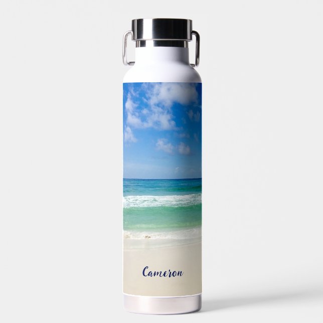 Bouteille D'eau Photographie de plage Blue Ocean Waves Personnalis (Avant)