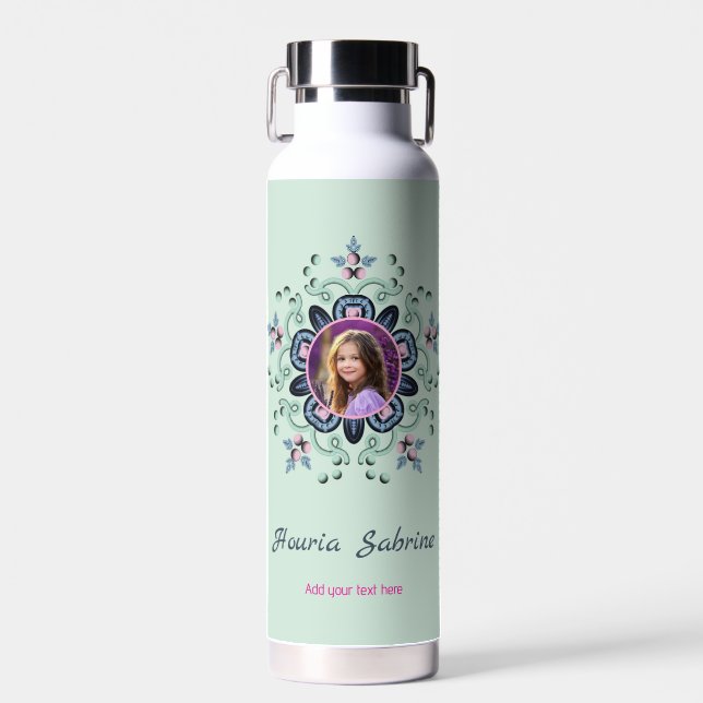 Bouteille D'eau Photos de Doodle Mandala Floral Turquoise & Rose (Avant)