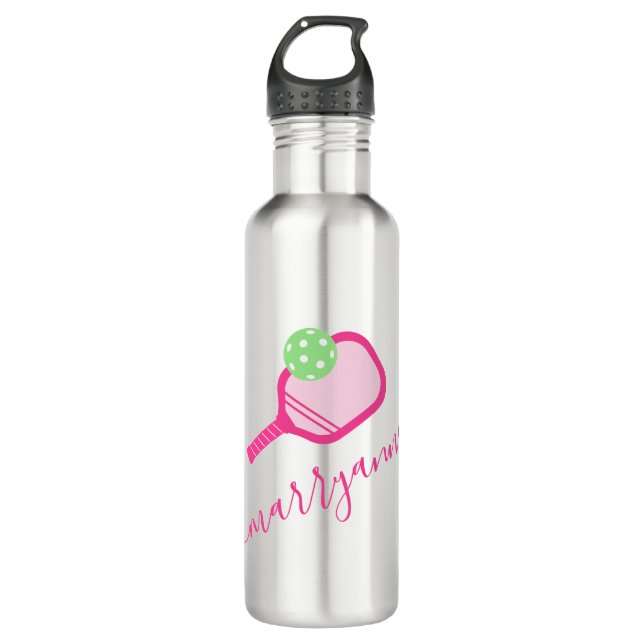 Bouteille D'eau Pickleball Nom personnalisé Rose (Devant)