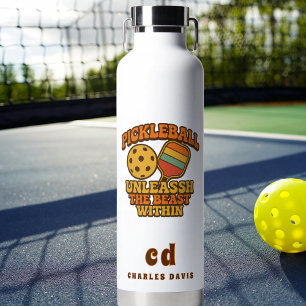 Bouteille D'eau Pickleball orange fun citation rétro monogramme