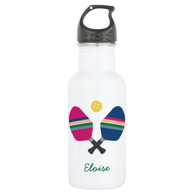 Bouteille D'eau Pickleball Sport Striped Paddle Nom personnalisé (Devant)