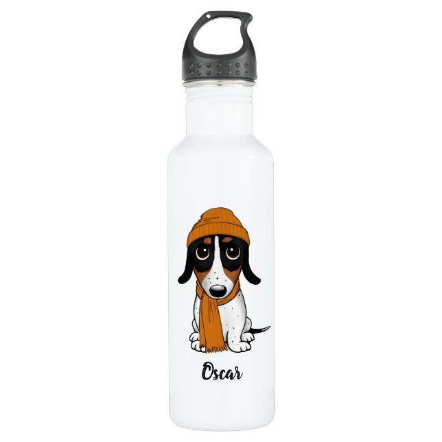 Bouteille D'eau Piebald Dachshund| Chien huppé avec texte personna (Devant)