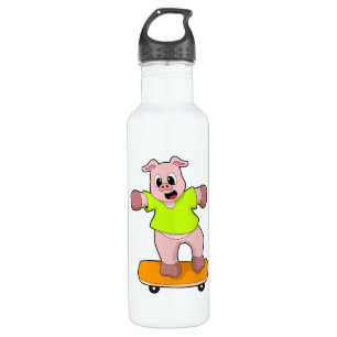 Bouteille D'eau Pig as Skateboard sur skateboard