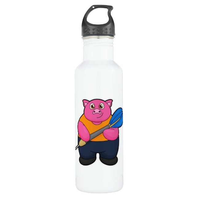 Bouteille D'eau Pig comme joueur de fléchettes avec fléchettes (Devant)