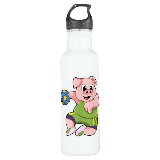 Bouteille D'eau Pig en tant que joueur de handball avec Handball (Devant)