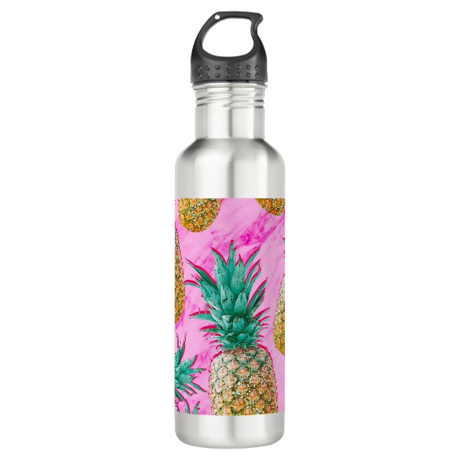 Bouteille D'eau Pineapples tropicales et Pink Marble Colorful (Devant)