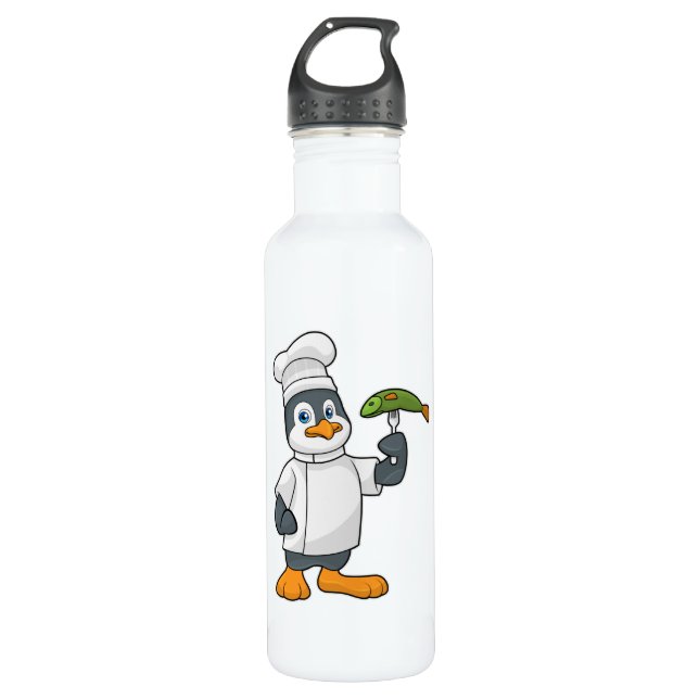 Bouteille D'eau Pingouin à cuire avec tablier de poisson et de Cui (Devant)