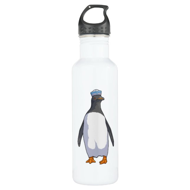 Bouteille D'eau Pingouin comme marin avec Casquette (Devant)