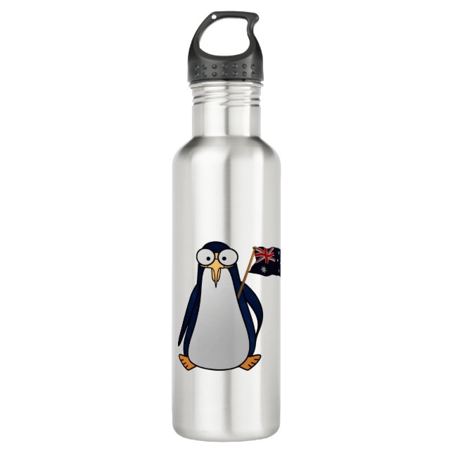 Bouteille D'eau Pingouin de dessin animé avec drapeau australien (Devant)