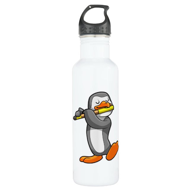 Bouteille D'eau Pingouin en musique avec Flûte (Devant)