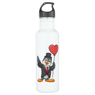 Bouteille D'eau Pingouin en salle avec ballon de coeur