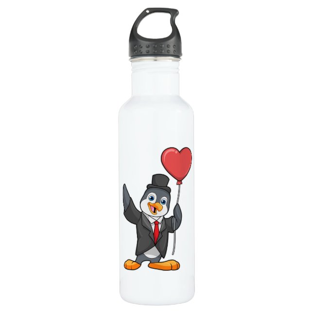 Bouteille D'eau Pingouin en salle avec ballon de coeur (Devant)