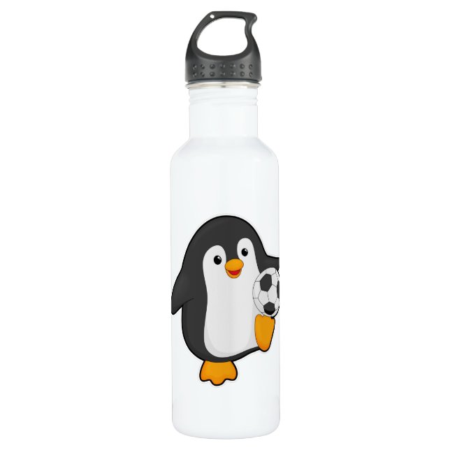 Bouteille D'eau Pingouin joueur de football avec balle de football (Devant)