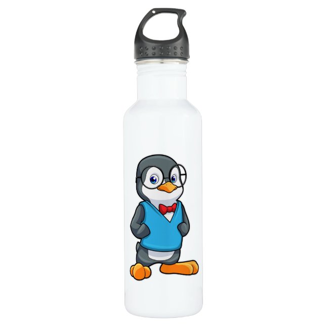 Bouteille D'eau Pingouin Nerd avec lunettes (Devant)